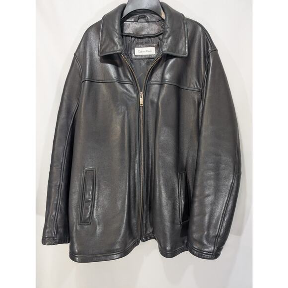 Calvin Klein Black Genuine Leather Jacket Men’s XXL